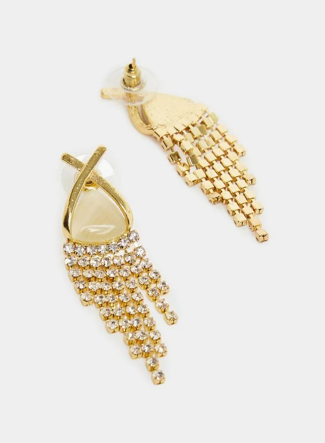 Styli Gold Tone Crystal Dangle Earrings